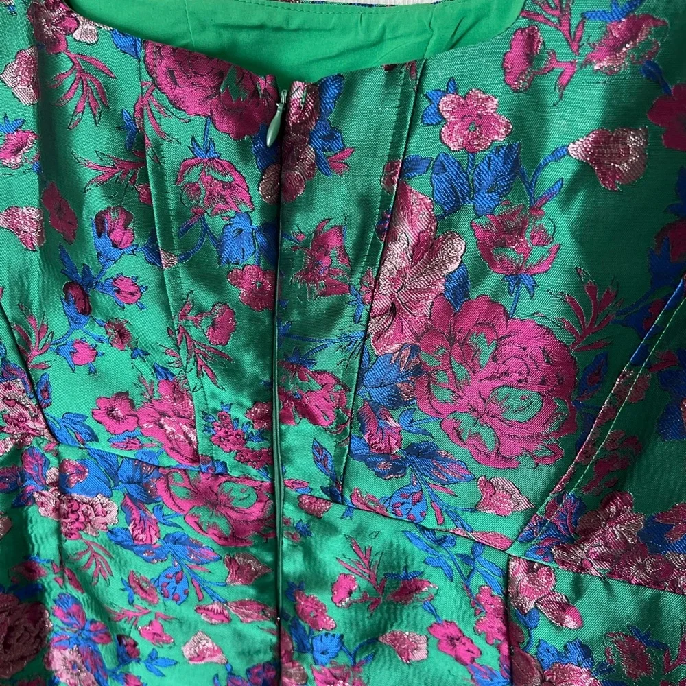 Lulus Compelling Drama Green Floral Jacquard Lurex Bustier Mini Dress - Size XL - Picture 5 of 7